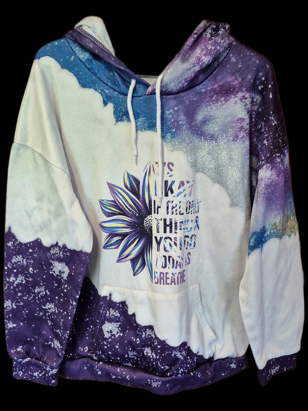 Galaxy Tie-Dye Floral Hoodie Sweater - Purple Blue White
